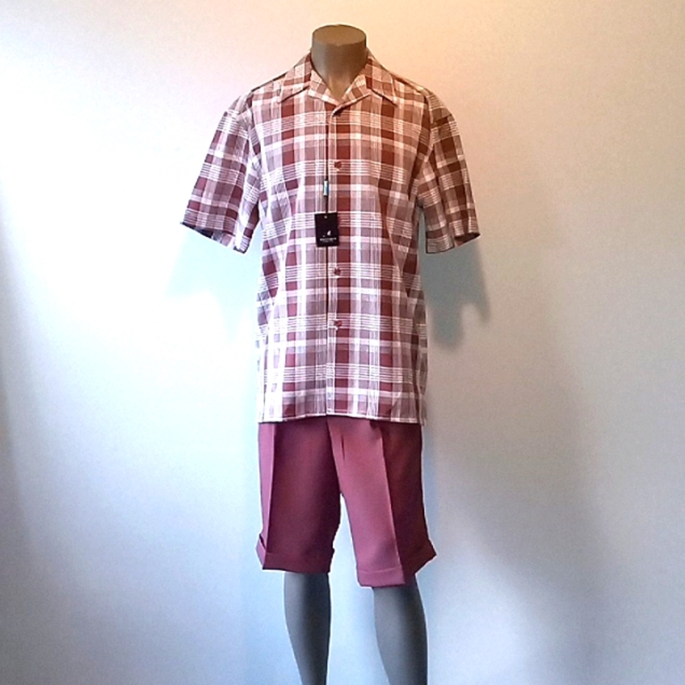 Vintage & Comfortable 2pc Cognac & White Men's short sleeve shirt by Montique